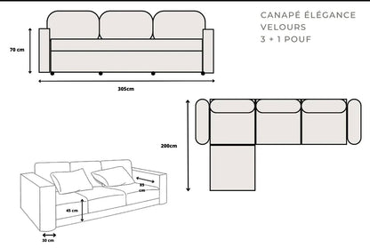 Canapé Modulable En Velours Anti Tâches - Lila  3+1 pouf & 4+1 pouf