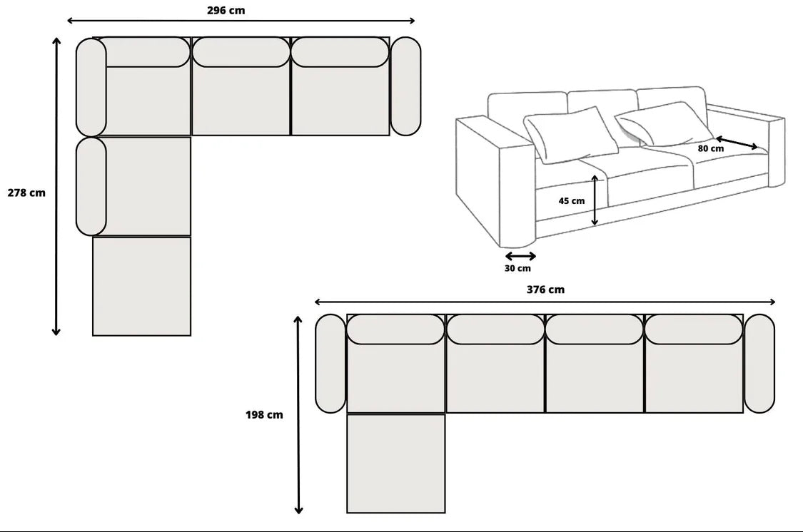 Canapé Modulable En Velours Anti Tâches - Lila  3+1 pouf & 4+1 pouf