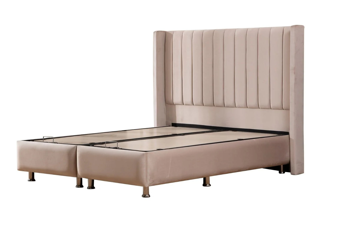 Lit Double Coffre En Velours - Tokyo Beige