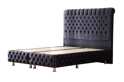 Lit Double Coffre En Velours -  Luna Anthracite