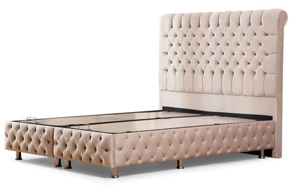 Lit Double Coffre En Velours - Luna  Beige