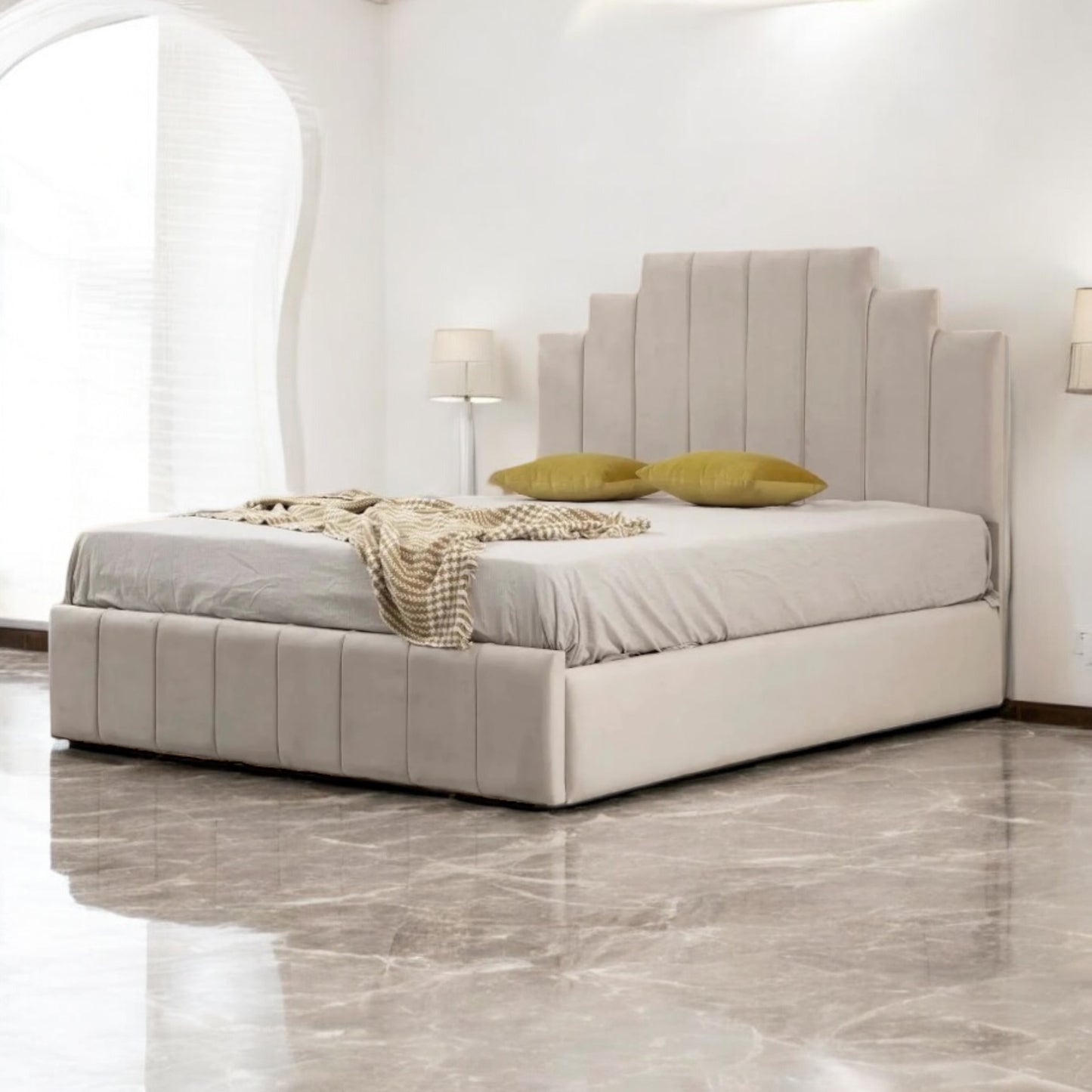 Cadre De Lit En Velours - Natura  Beige